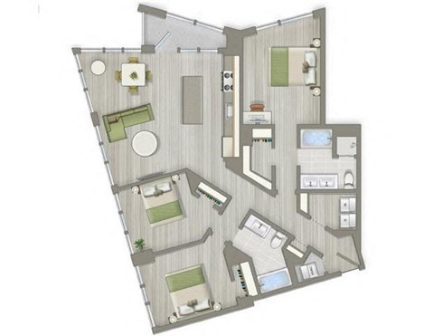 Floor plan for 3 beds, 2 baths, 1417 sqft